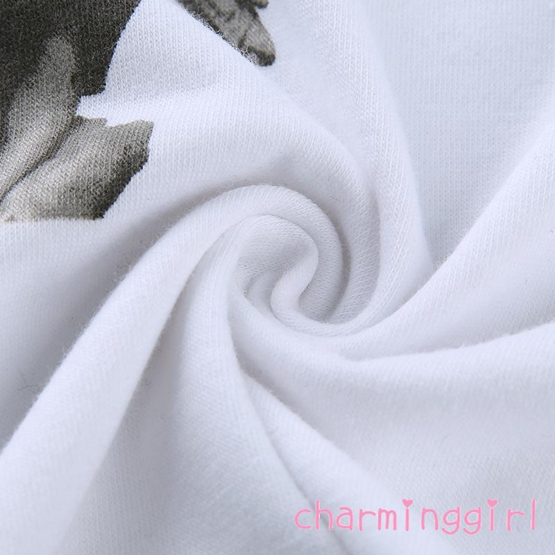 Áo tay ngắn cổ tròn họa tiết in ấn sành điệu trẻ trung cho nữ