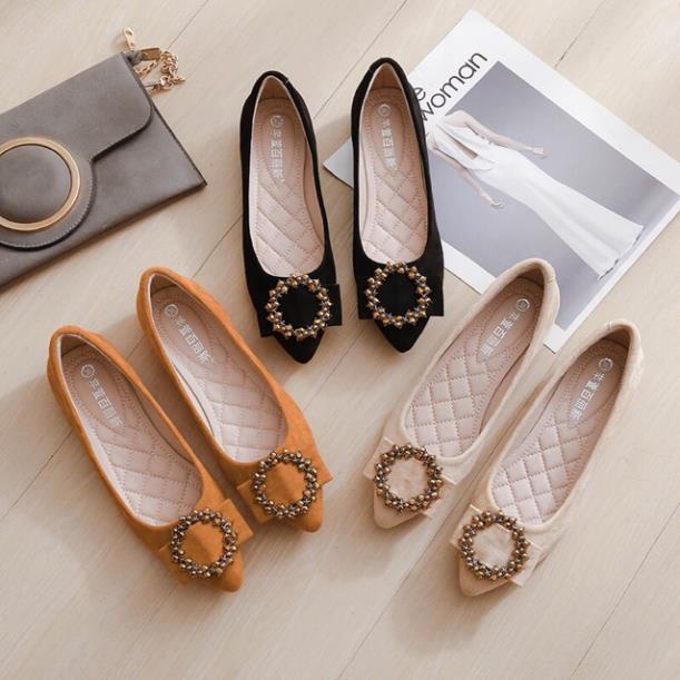 (ORDER) Giày búp bê da lộn mũi nhọn khoá tròn BIG SIZE 35-43