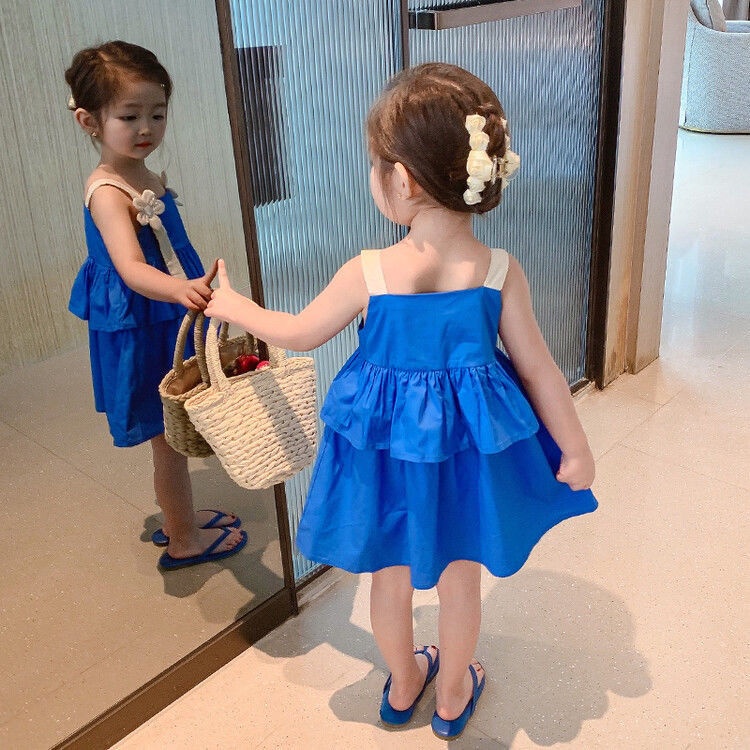 Đầm Công Chúa Mùa Hè Hai Dây Phong Cách Phương Tây Mới Cho Bé Gái