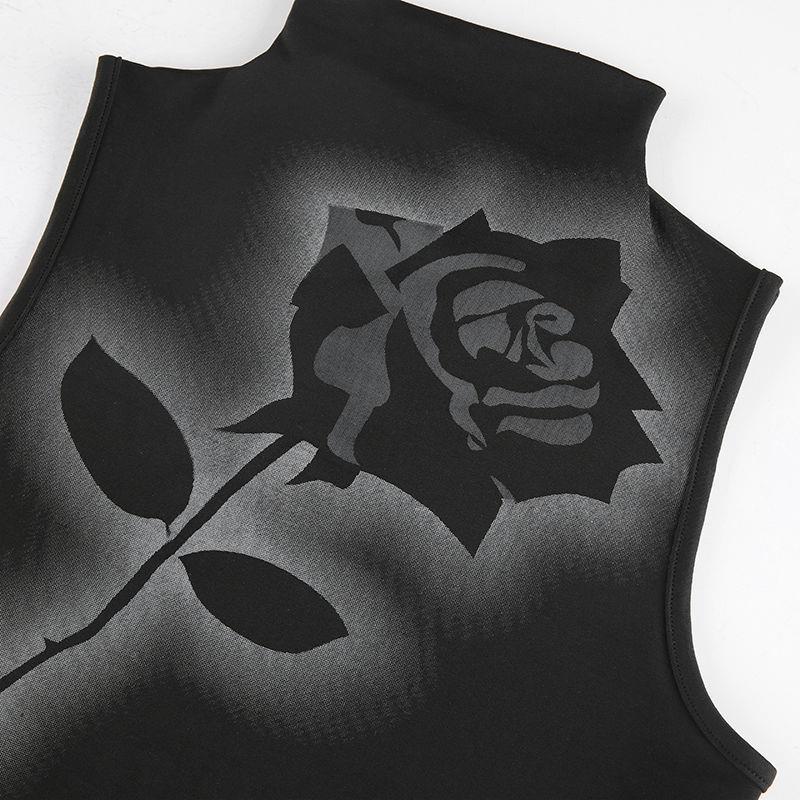 Áo Ba Lỗ Mỏng Bằng Lụa Sữa In Hình Hoa Hồng Phong Cách Tối Nóng Cho Nữ