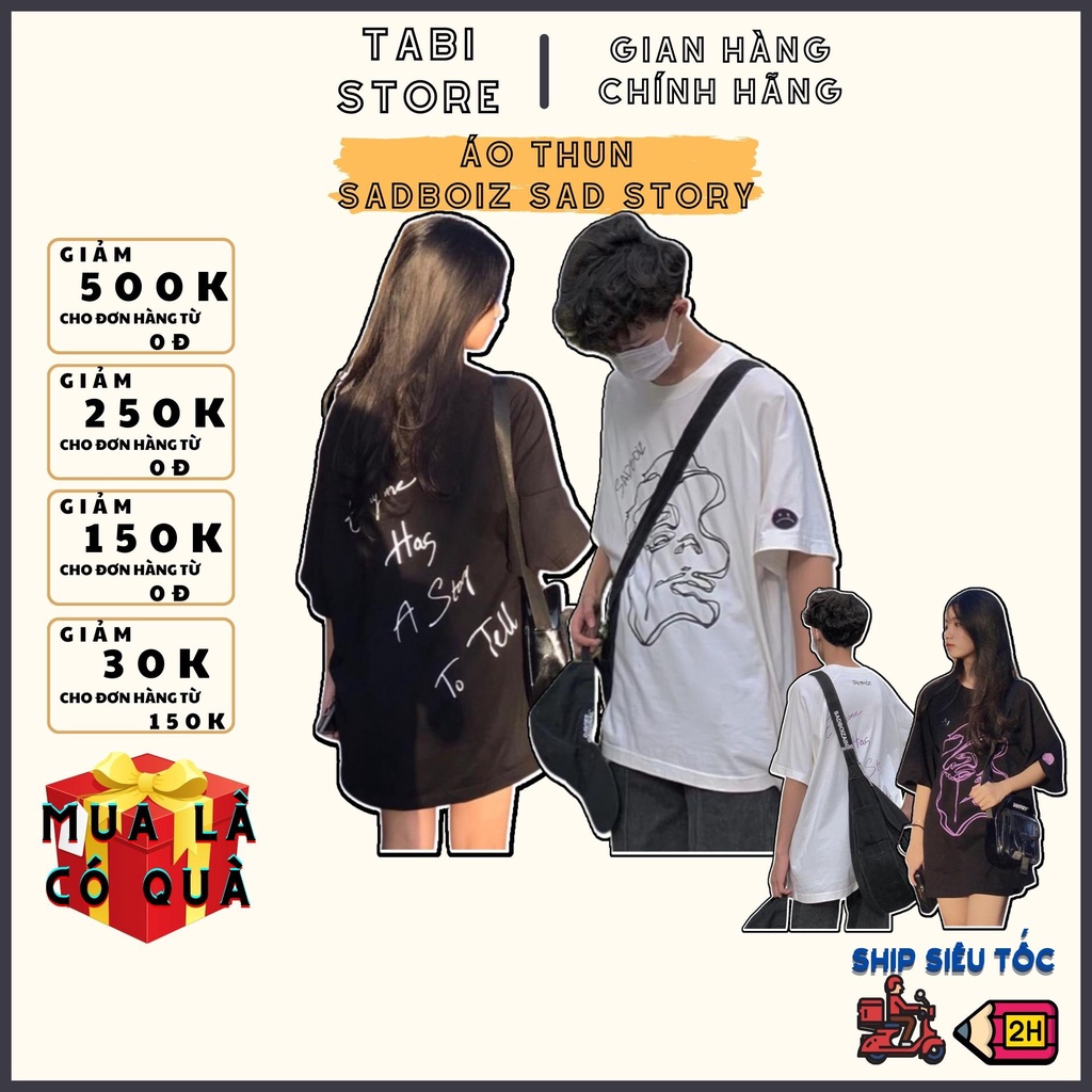 Áo thun nam nữ tay lỡ unisex form rộng Sadboiz Sad Story Hàn Quốc Siêu Đẹp, áo phông basic tee mùa hè A409 hot trend