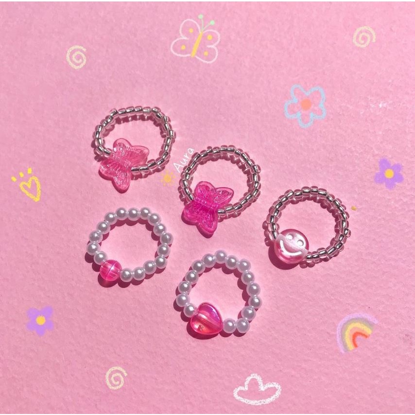 Nhẫn cườm tone Hồng Handmade bởi Aura