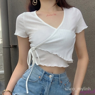 ( HÀNG CÓ SẴN ) Áo crop top nữ tay dài có thắt dây
