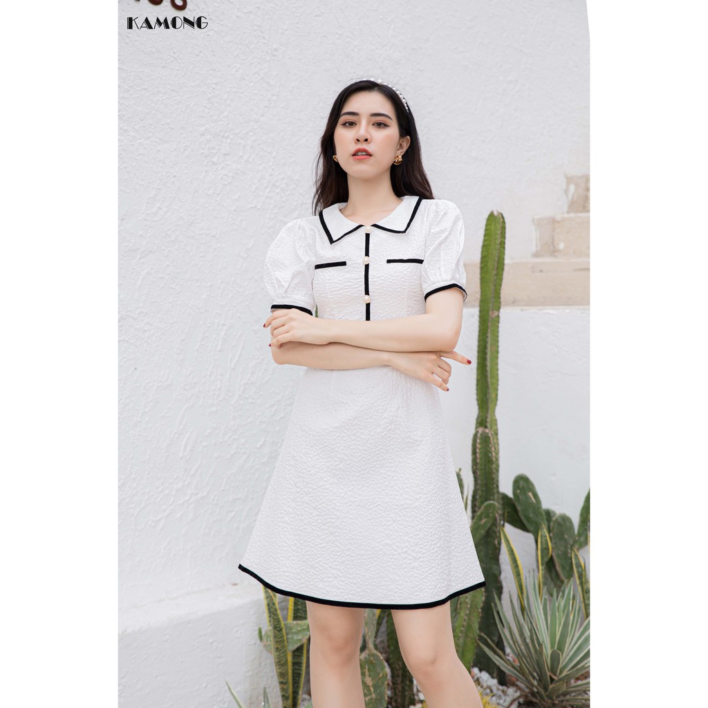 Đầm cổ sen viền nhung KAMONG D124