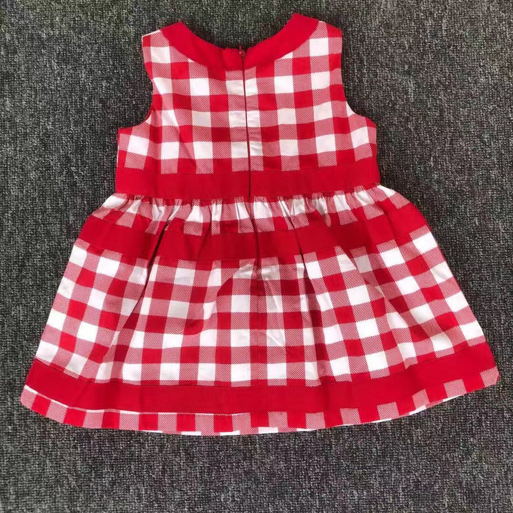 Váy bé gái mùa hè EPK sát nách cổ tròn kẻ caro đỏ cotton thoáng khí 3-23 tháng  đầm xuất dư bé gái váy đầm trẻ em