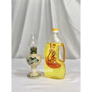Đèn dầu men rạn vẽ sen (tặng bóng) gốm sứ Bát Tràng