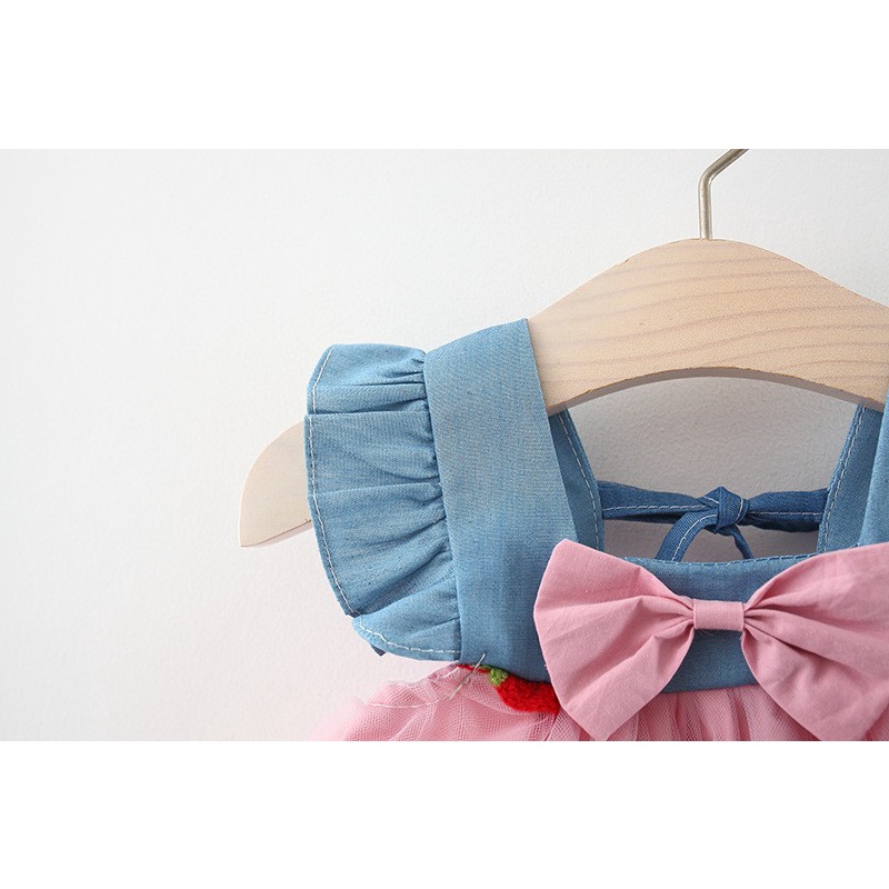 Váy bé gái cánh tiên thêu dâu và cherry dễ thương  từ 6 tháng đến 4 tuổi