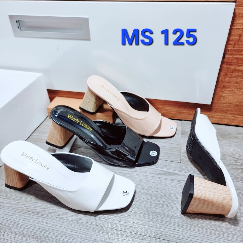 Dép Cao Gót Nữ 5 Phân Gót Vuông Vân Gỗ Dễ Thương - MS 125