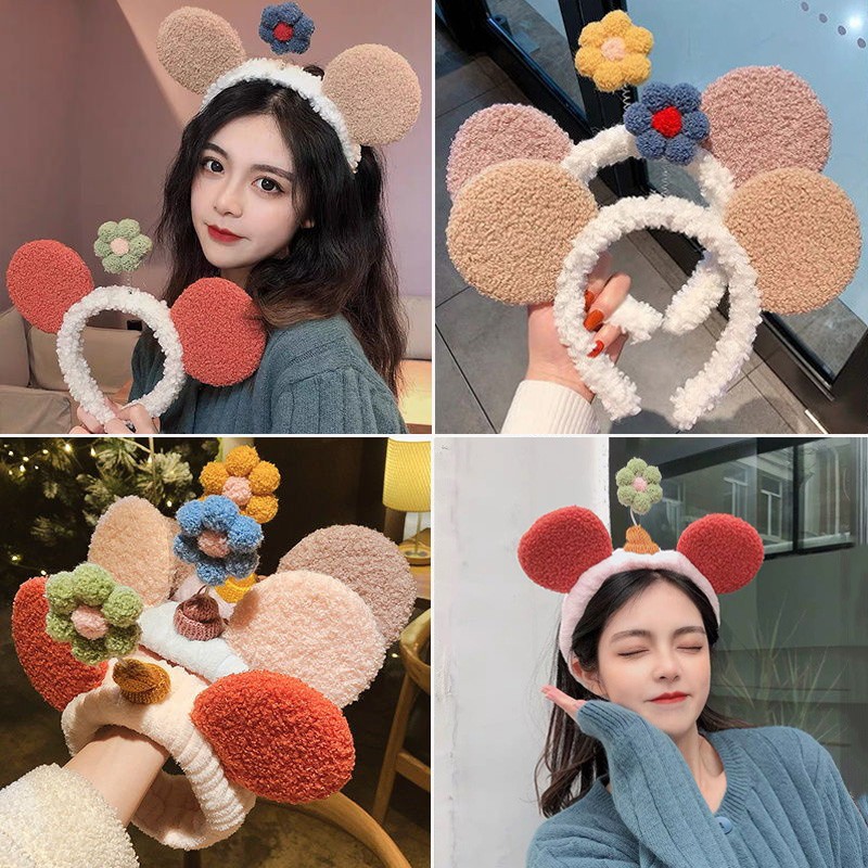 Băng Đô Cài Tóc Rửa Mặt Bằng Vải Bông Gắn Hoa Nhỏ Siêu Dễ Thương Phong Cách Hàn Quốc Dành Cho Nữ