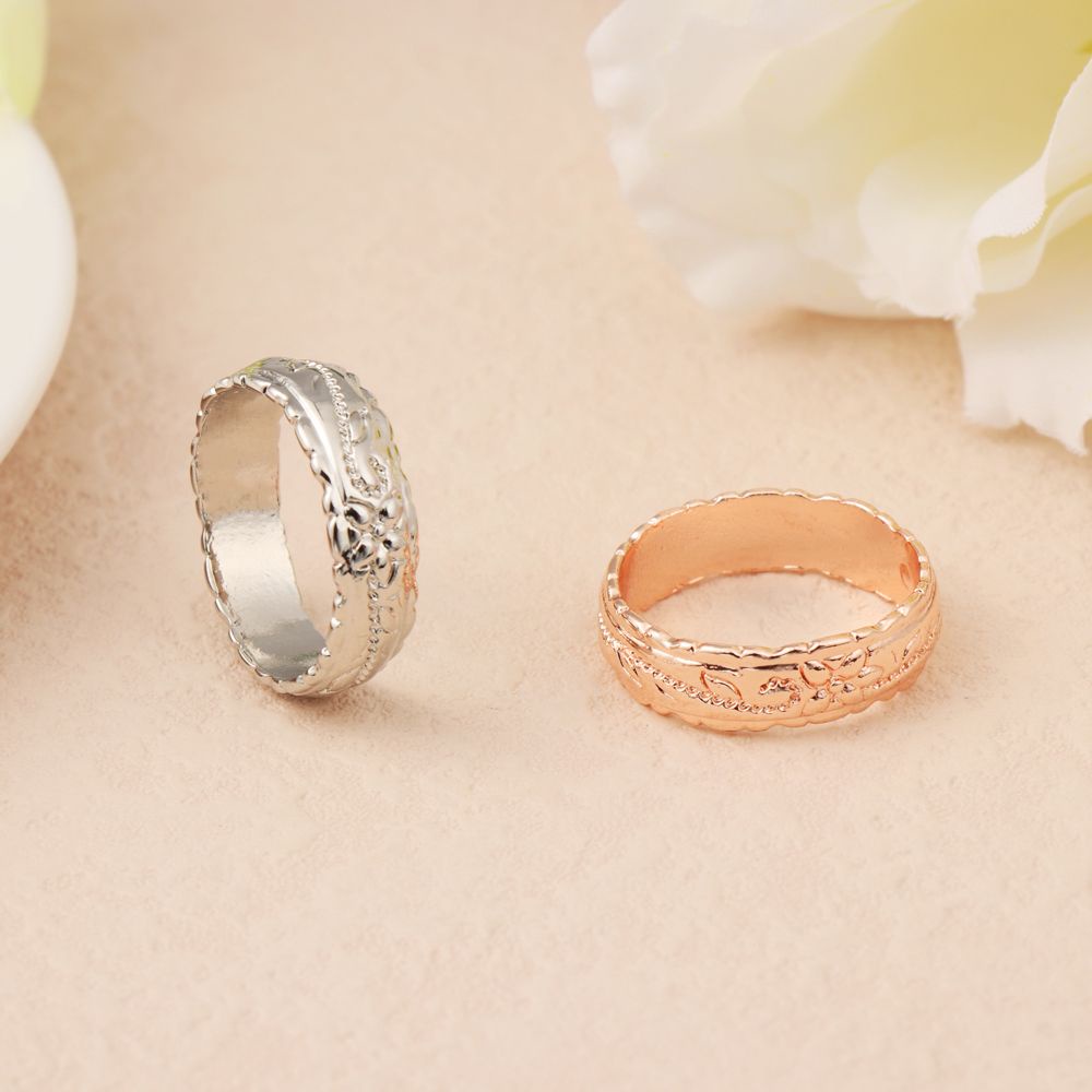 Nhẫn cưới chạm khắc hình hoa nhiều màu sang trọng cho nữ MIHAN1 Size 5-11 14k