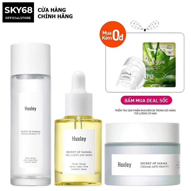 Bộ 3 Sản Phẩm Dưỡng Trắng, Trẻ Hóa Da Huxley( Toner Extract It 120ml + SR Light And More 30ml + Kem Anti–Gravity 50ml )