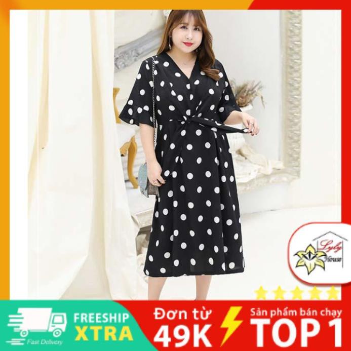 Váy đầm voan nữ đẹp công sở họa tiết chấm bi dành cho người mập bụng từ 45 đến 85kg .