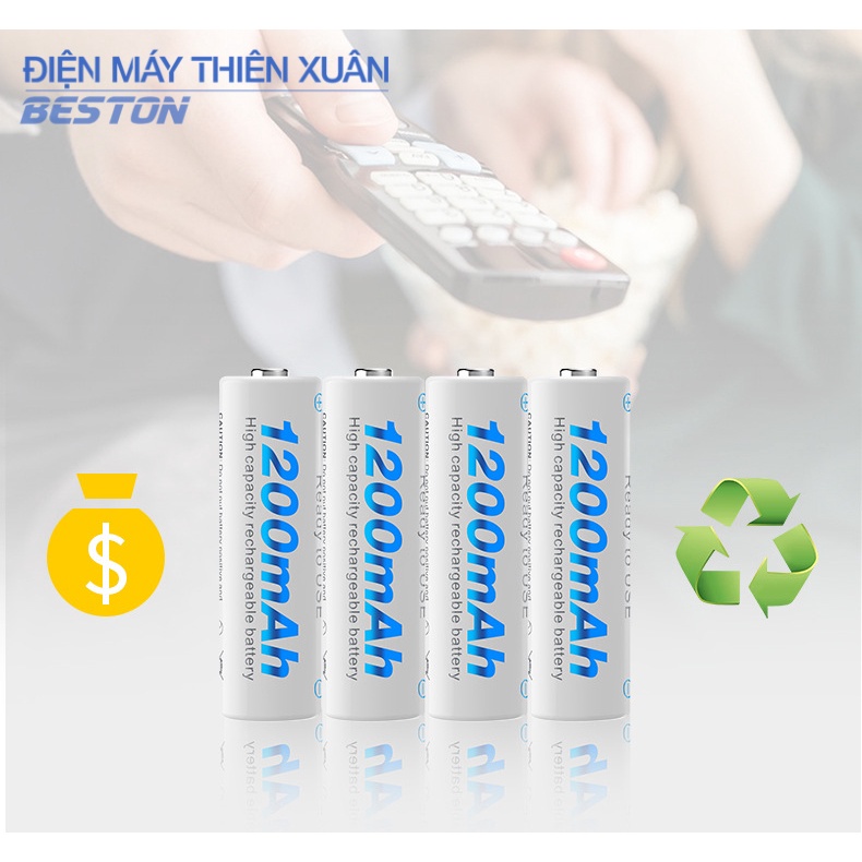 Pin Sạc AA Beston 1200mAh Cho Micro Karaoke loa, đồ chơi trẻ em, đồng hồ, thiết bị điện tử, đèn flash, pin máy ảnh