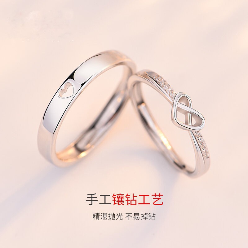 Set 2 nhẫn mạ bạc 925 mặt hình trái tim đính pha lê