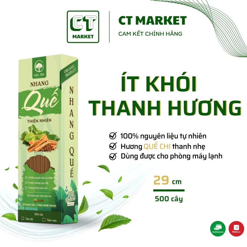 Nhang Quế sạch Mộc Lâm - hộp 500cây - 29cm - Mùi hương thanh dịu, ít khói - Nhang sạch MỘC LÂM