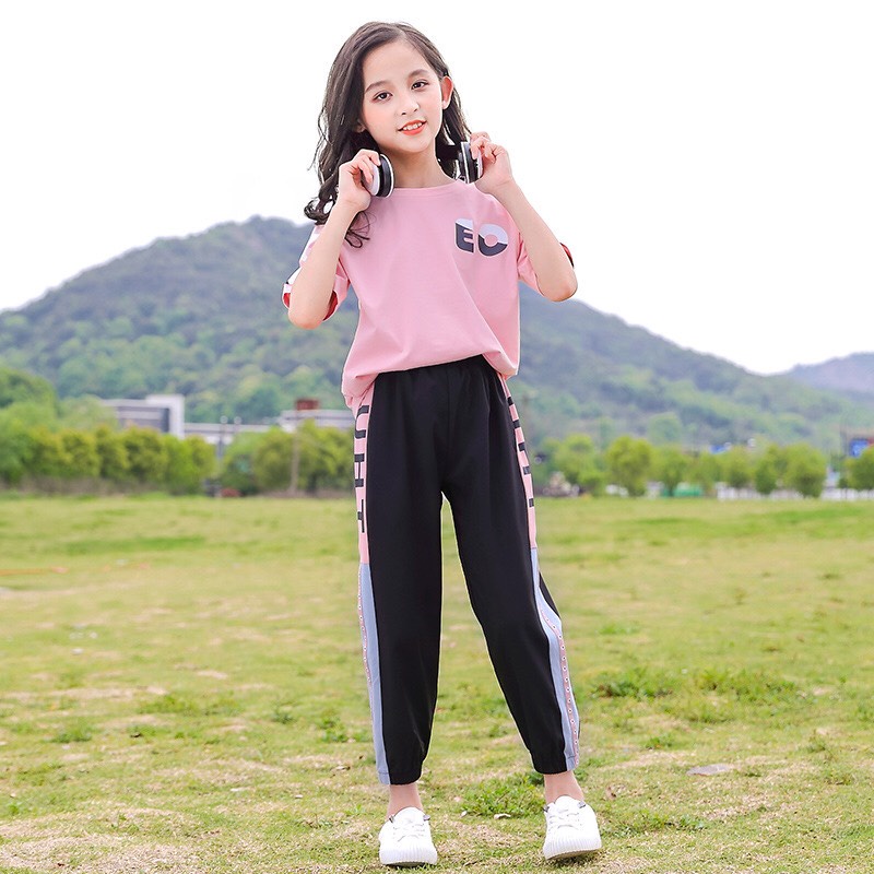 Bộ quần áo hè cho bé gái 14-45kg,bộ quần áo nữ từ 4-14 tuổi &quot;JUHT EO&quot; cá tính, thấm hút mồ hôi tốt, hàng may kỹ