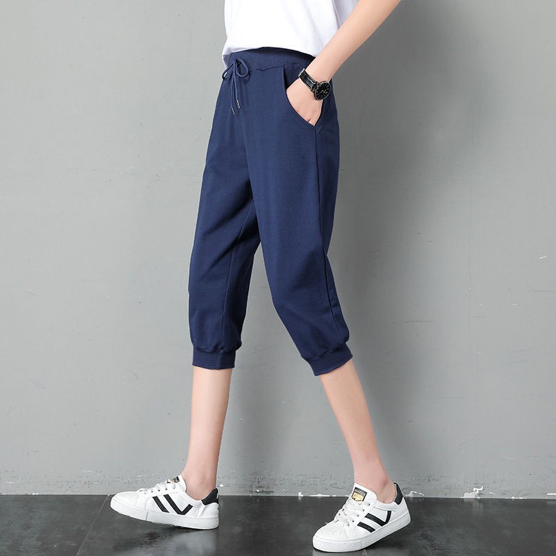 Pure Cotton Capri Pants Women's Loose Track Pants Women's Summer Thin Shorts Casual Harem Sweatpants Student Five-Point