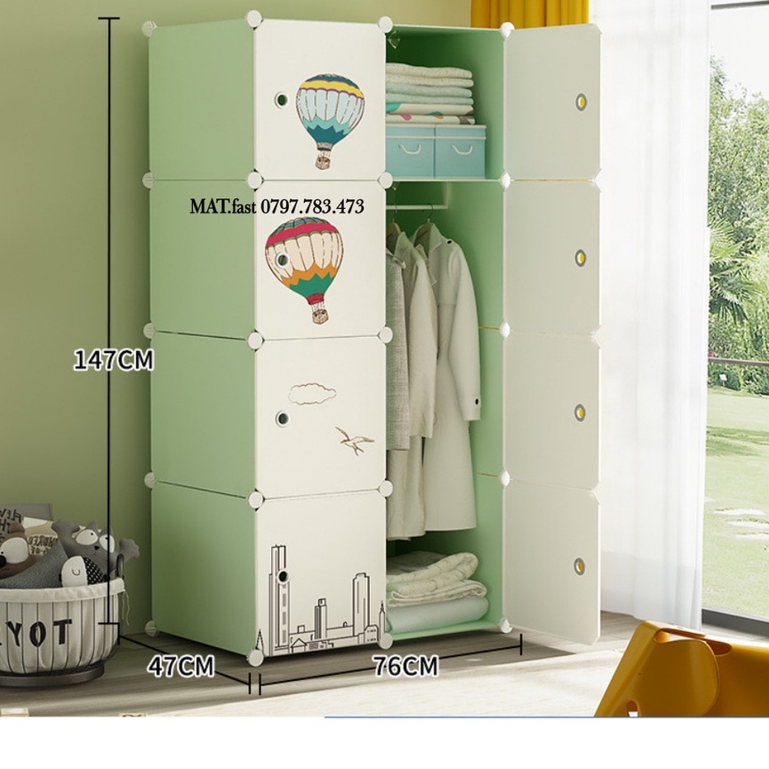 TỦ NHỰA LẮP GHÉP TỦ QUẦN ÁO 8 Ô SÂU 47 TẶNG THANH TREO