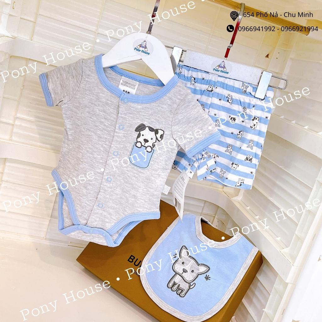 Set Body Chip Cộc Tay Kèm Quần Đùi Và Yếm - Set Bodysuit 3 chi tiết Chất Cotton Mềm, Mịn, Mát dành cho bé trai 3-24M