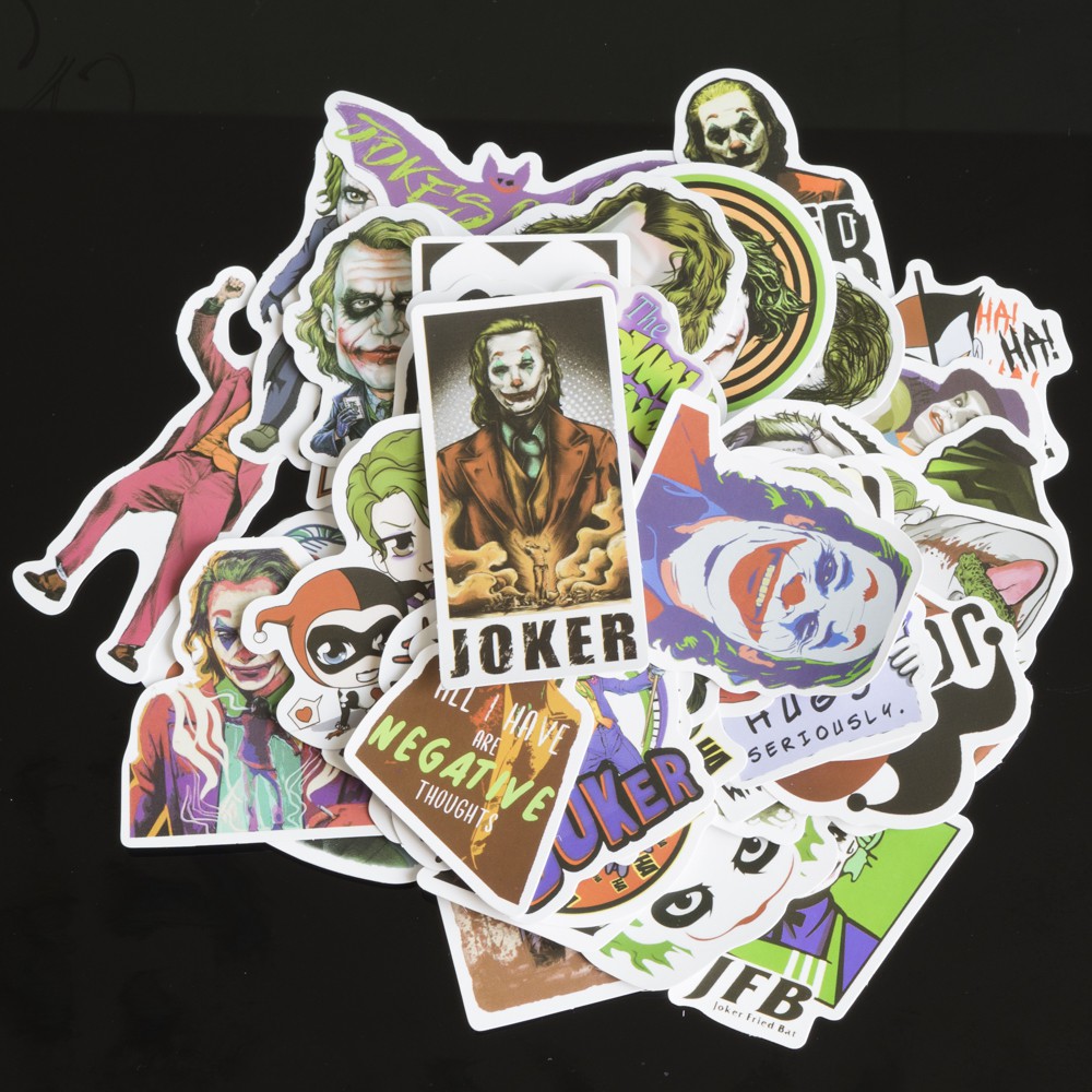 Bộ 50 sticker dán chủ đề joker trang trí laptop, vali, xe máy, xe đạp, ván trượt, đàn, mũ bảo hiểm,skateboard, tủ...