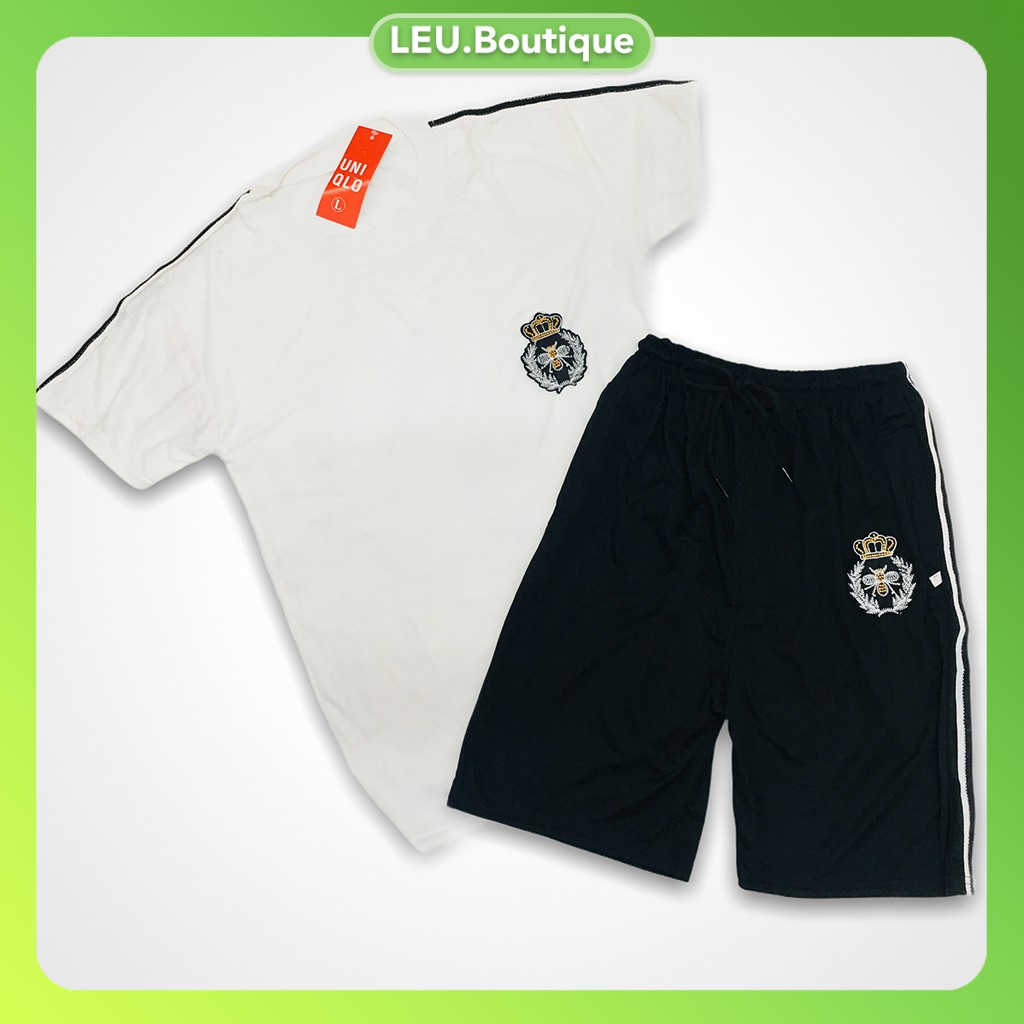 [ XẢ HÀNG ] Bộ quần áo nam hàng đẹp, vải mặc thoáng mát, in logo Vương Miện 2 màu Đen - Trắng