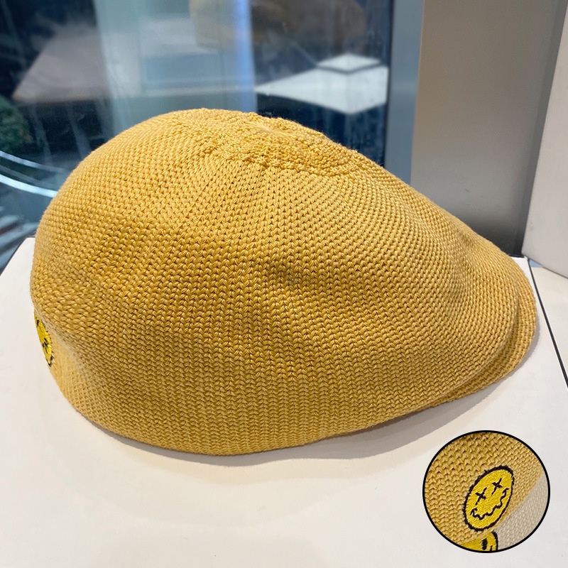 Mũ nồi thoáng khí thêu hình mặt cười thời trang Hàn Quốc cho nữ