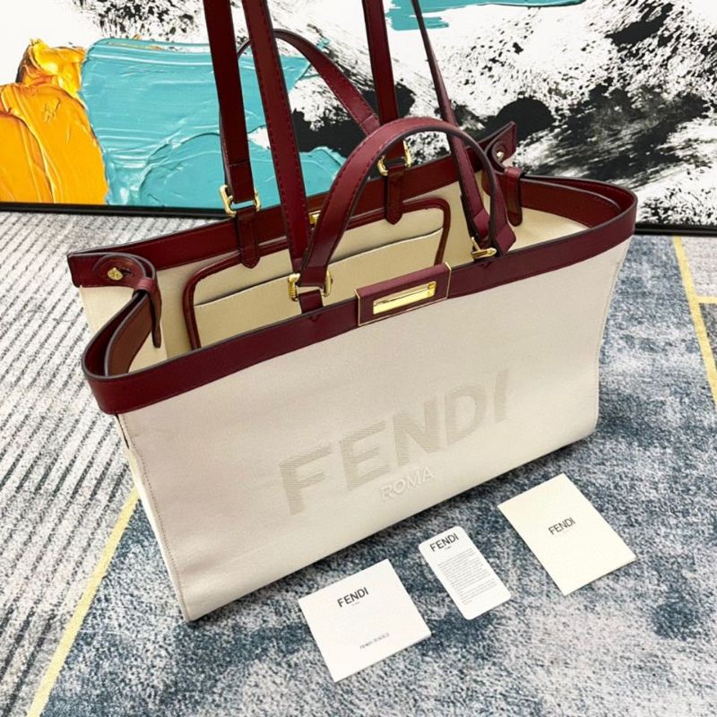 túi xách đeo chéo nữ chất liệu vải phối viền da túi to rộng đựng đồ thoải mái Fendi FD