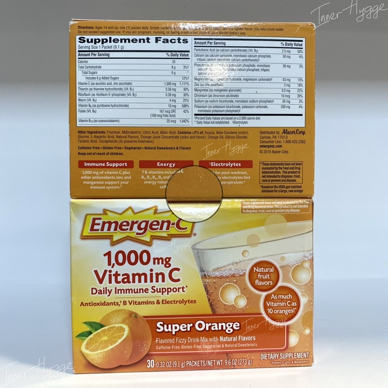 Bột C sủi Emergen-C 1000mg multivitamin antioxidant & điện giải 30 gói hoà tan vị cam quýt trái cây tăng đề kháng bồi bổ