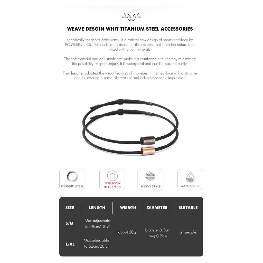 Vòng cổ Mặt Silicon In Chữ Power Ionics New 3000 ions / cc Anion Health Thời Trang Cho Nam Và Nữ
