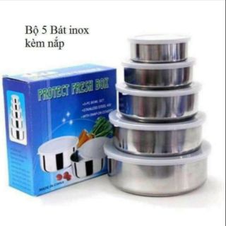 Bộ 5 Bát Inox Kèm Nắp Để Đồ Ăn