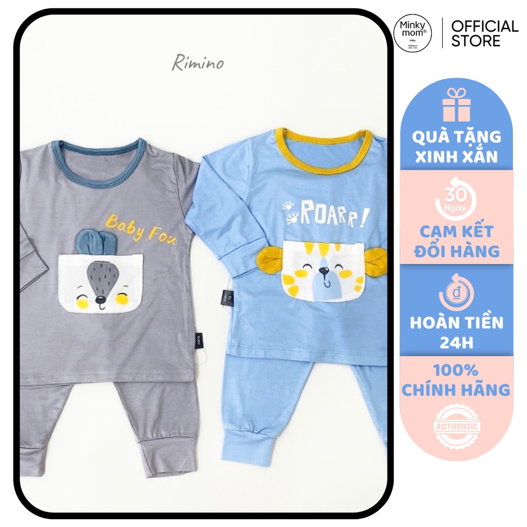 [SALE] Bộ Thun Lạnh Dài Tay Cho Bé Trai, Bé Gái KIMCHIBABY Túi Gấu Trắng, Bộ Quần Áo Cho Bé Mặc Nhà KWTD2212