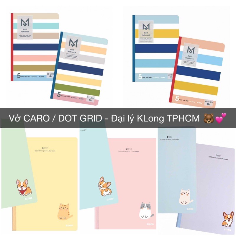 Vở, sổ tay CARO / DOT GRID hợp ghi bài, ghi kế hoạch planner, bullet journal - sổ KLong Việt Nam