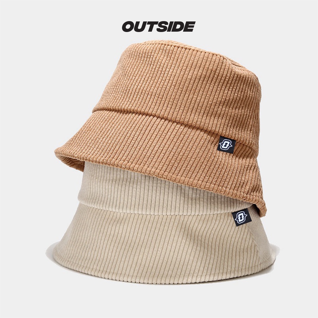 Nón bucket nhung gân vành cụp họa tiết logo Outside, mũ bucket nhung trơn nhiều màu B40