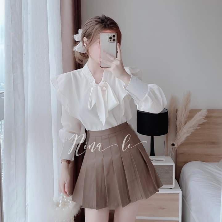 Áo sơ mi trắng thắt nơ nữ chất tơ mềm đẹp Kanimi - SM03 | BigBuy360 - bigbuy360.vn