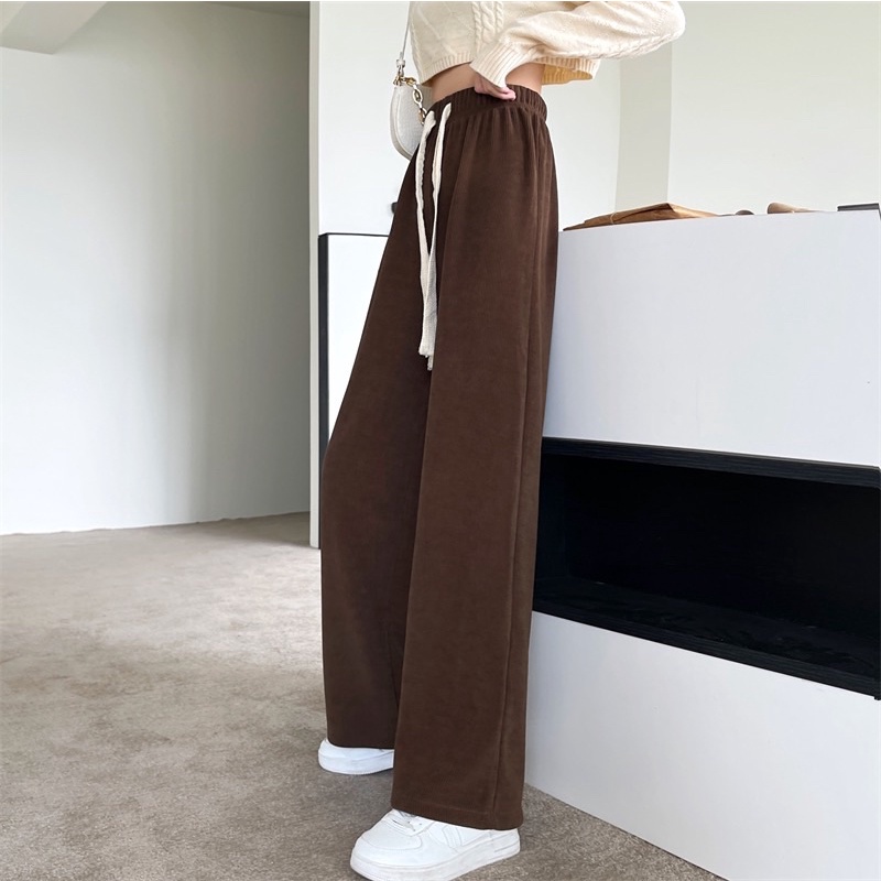 Quần nhung tăm ống rộng dây rút bản to hàng Quảng Châu L1 thời trang nữ - GUEM Clothes | BigBuy360 - bigbuy360.vn