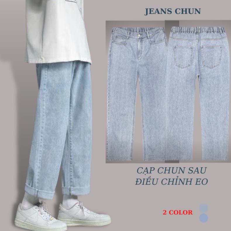 Quần jean nam baggy Cạp Chun, Quần Bò Nam Ống Rộng, Điều Chỉnh Eo Linh Hoạt, Chất Bò Cao Cấp, Phong Cách Hàn Quốc ! -