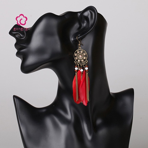 [gongzgu] Bông Tai Dreamcatcher Lông Vũ Dài Cổ Điển