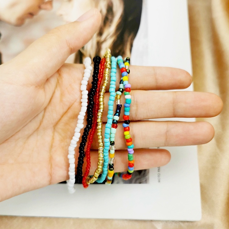Bộ 7 Vòng Đeo Chân Co Giãn Xỏ Hạt Màu Cầu Vồng Phong Cách Bohemian Dành Cho Nữ