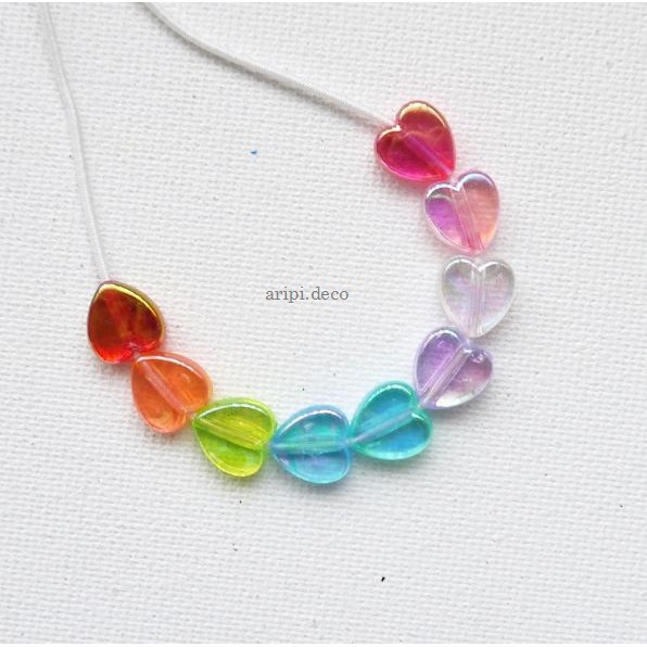 Charm, hạt nhựa tim sao hologram xỏ lỗ 2 đầu cực quang/ Nguyên liệu làm vòng tay