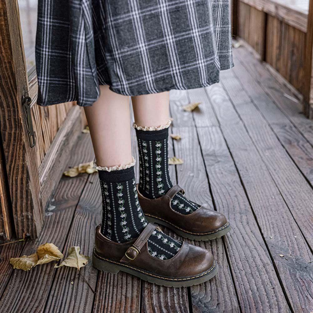 AROMA Vớ Cotton Thoáng Khí Thoải Mái Họa Tiết Sọc / Hoa Phong Cách Hàn Quốc Cho Nữ