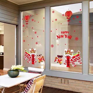 decal dán tường mẫu múa lân sư tử chúc mừng năm mới