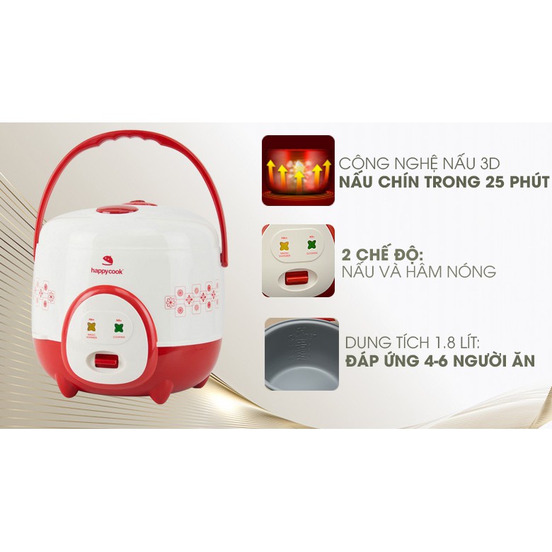 Nồi cơm điện Happycook 1.8 lít HC-180A Đỏ- hàng trưng bày