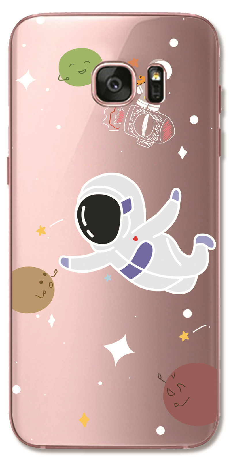 Samsung Galaxy S8 Plus / Note 4 5 3 2 N7100 N9000 INS Cute Cartoon Big eyes furry Monster Clear Soft Silicone TPU Phone Casing Lovely Space Astronaut Spaceship Case Back Cover Couple