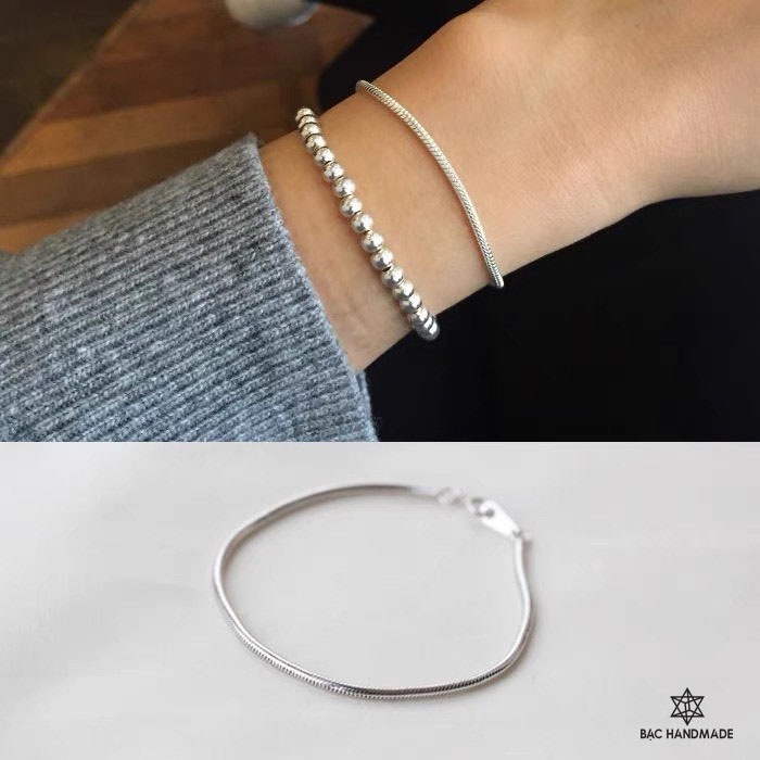 Lắc tay Bạc Handmade.Vòng tay mì trơn bạc nguyên chất-Bạc Handmade