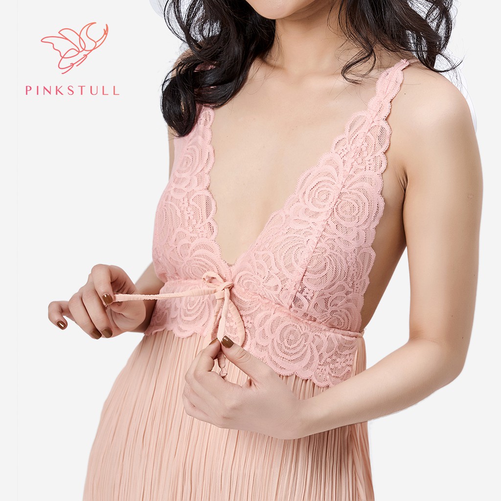 Váy 2 dây voan Pink Stull ren ngực nude