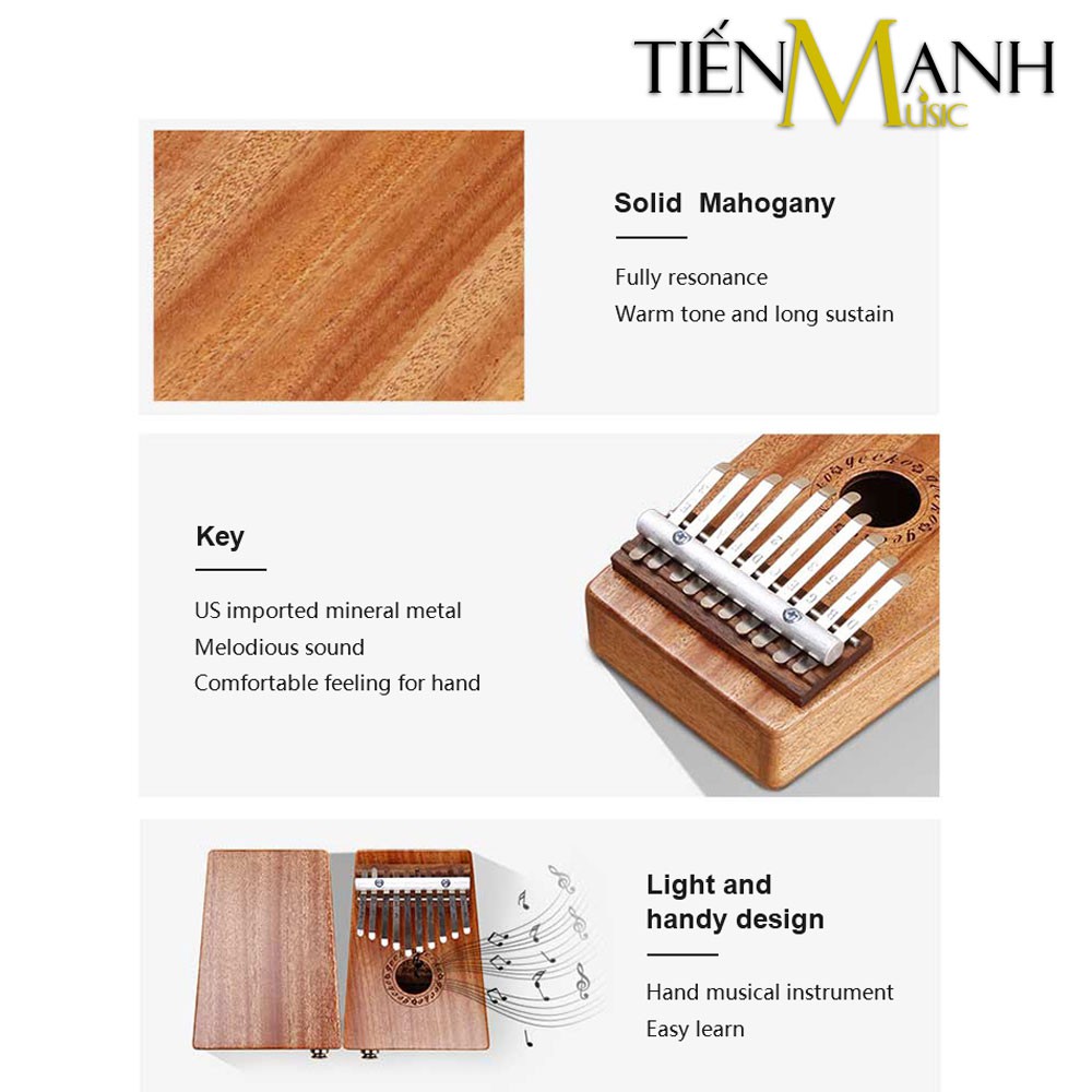 [Rẻ vô địch] Đàn Kalimba Gecko K10MEQ 10 Phím Gỗ Mahogany (Có EQ - 100% Chính hãng nhập khẩu bởi Tiến Mạnh Music)