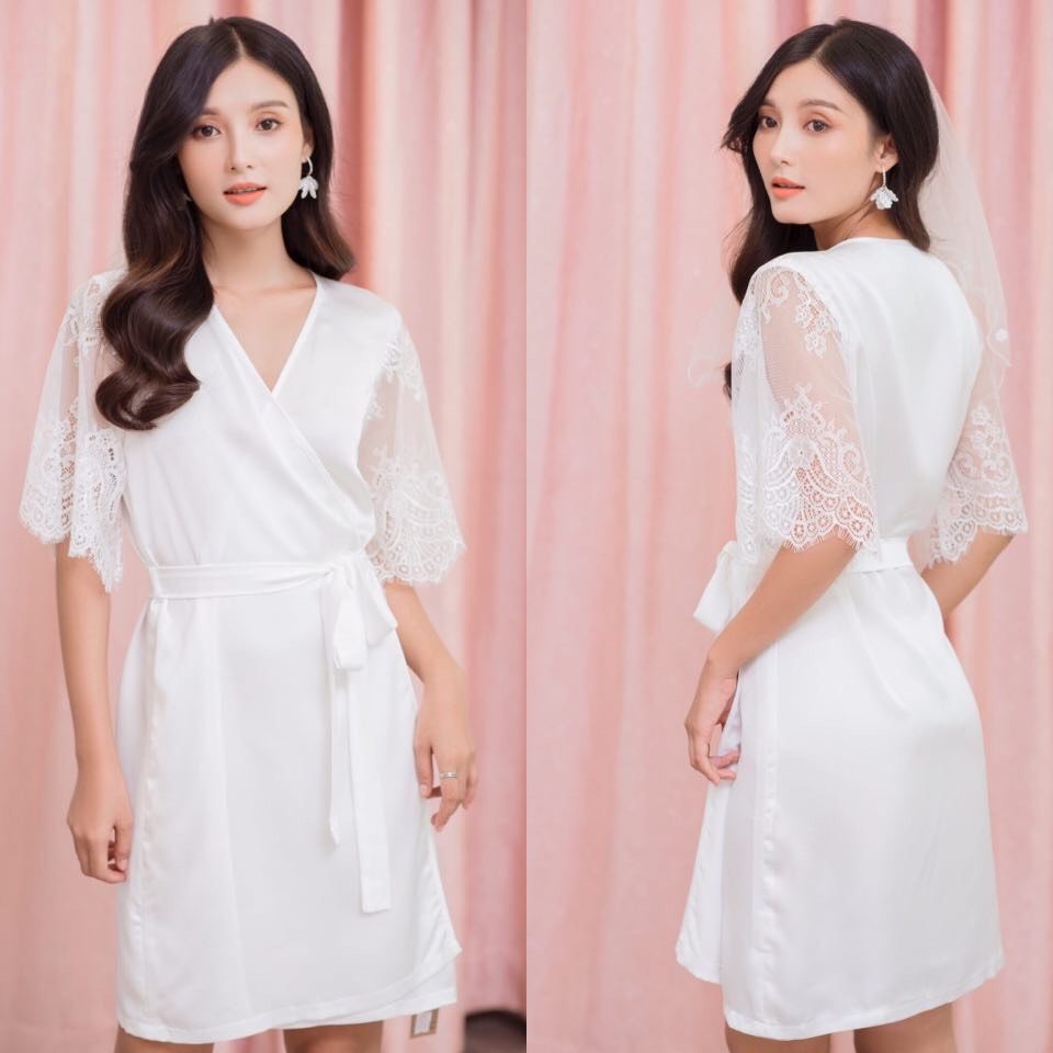 Váy ngủ sexy hai dây ren ngực hở lưng gợi cảm kèm hình thật