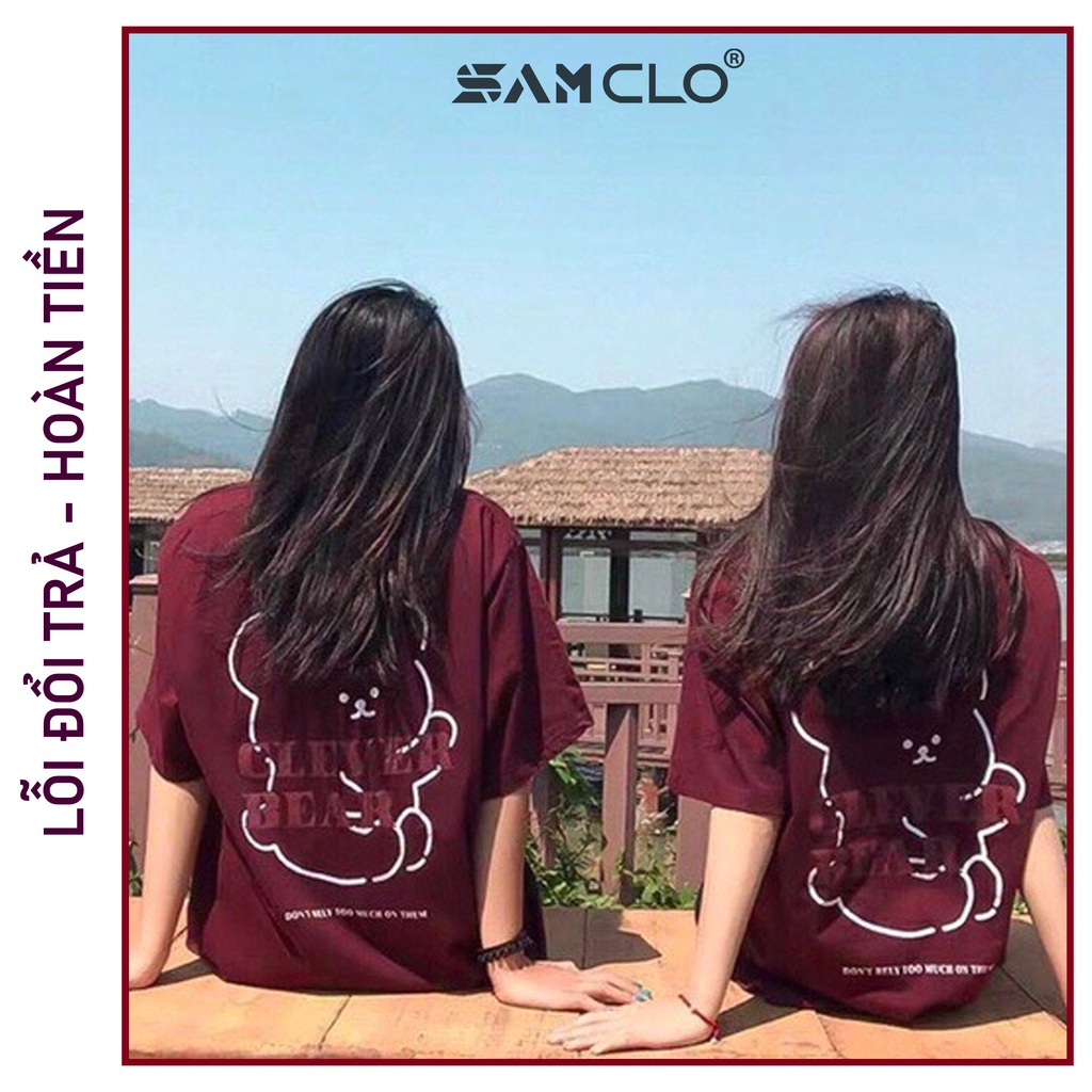 Áo phông tay lỡ nữ SAM CLO freesize thun form rộng dáng Unisex - mặc cặp, nhóm, lớp con gấu in chữ CLEVERBEAR