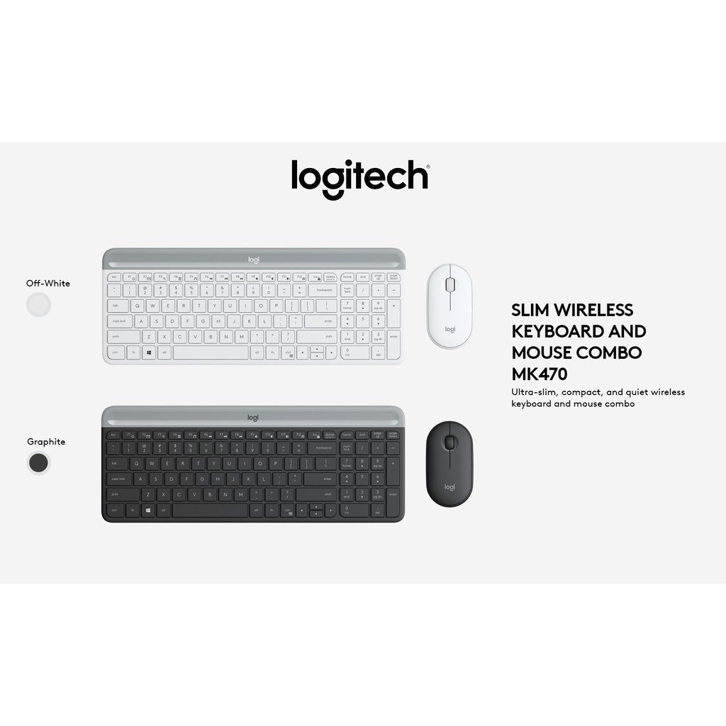 Bộ Bàn Phím + Chuột Không Dây Logitech MK470 USB-Wireless - Thết Kế Thời Trang Siêu Mỏng - Hàng Chính Hãng Bảo Hành 1 Nă