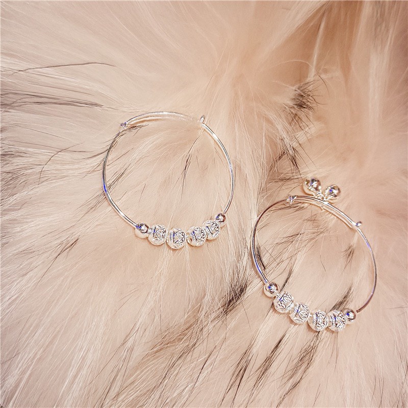 Vòng tay bạc nữ 925, lắc tay nữ bạc đính kèm hạt khắc hình trái tim SUNF76 | BigBuy360 - bigbuy360.vn